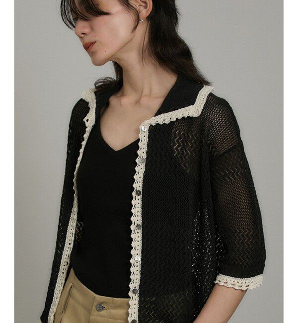 SALON adam et rope'「クロシェハーフスリーブカーディガン」|カーディガン|ブラック(01)