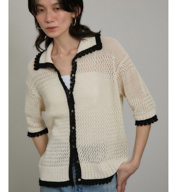 SALON adam et rope'「クロシェハーフスリーブカーディガン」|カーディガン|オフホワイト(15)