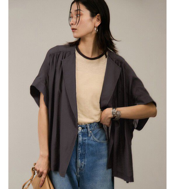 SALON adam et rope'「【WEB限定】シアーエアリージャケットライクブラウス［洗える］」|シャツ・ブラウス|ブラック(01)