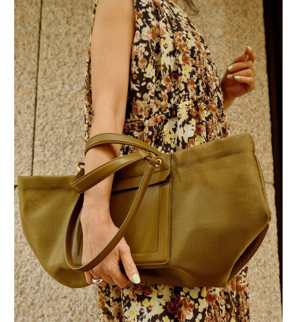 ROPE「【A4対応】チュールメッシュダブルハンドルトートバッグ」|トートバッグ|オリーブ(37)