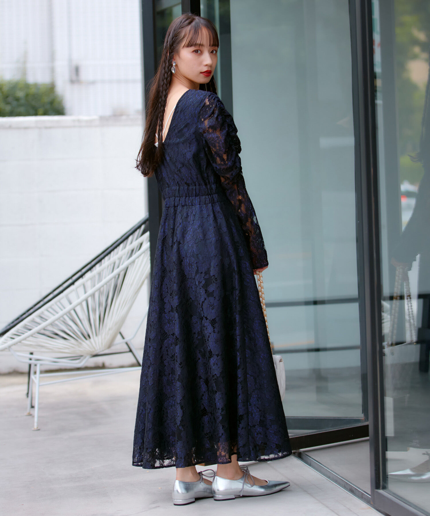 VIS「【VIS DRESS】総レースバックオープンワンピース」|ワンピース|ネイビー系(41)