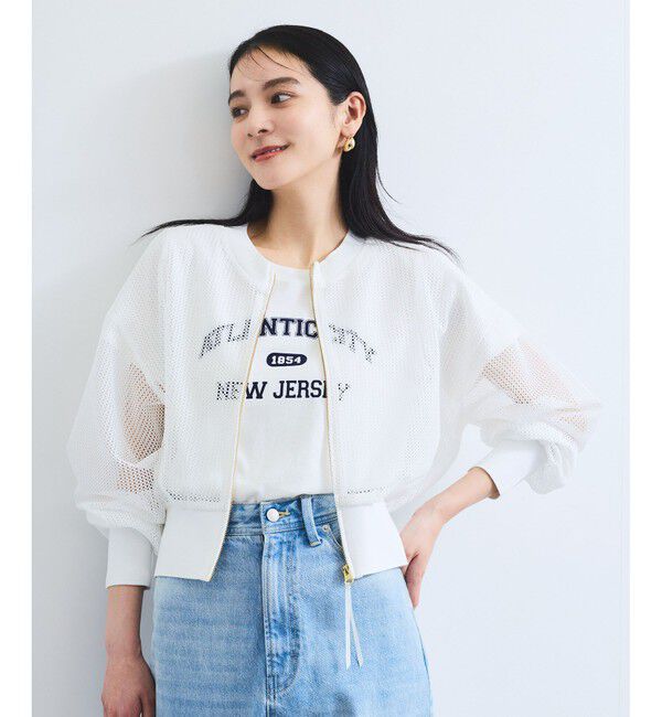 VIS「【WEB限定】ジップアップメッシュブルゾン/カーディガン」|カーディガン|ホワイト(10)