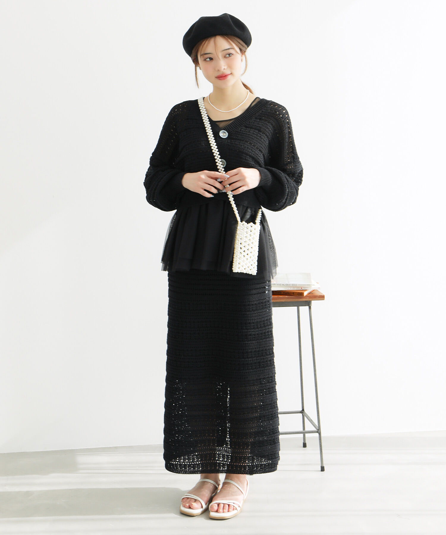 Rope&rsquo;Picnic「セットアップ対応/透かし編みテープヤーンIラインニットスカート」|スカート|