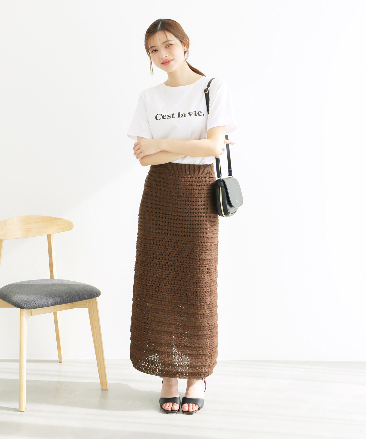 Rope&rsquo;Picnic「セットアップ対応/透かし編みテープヤーンIラインニットスカート」|スカート|