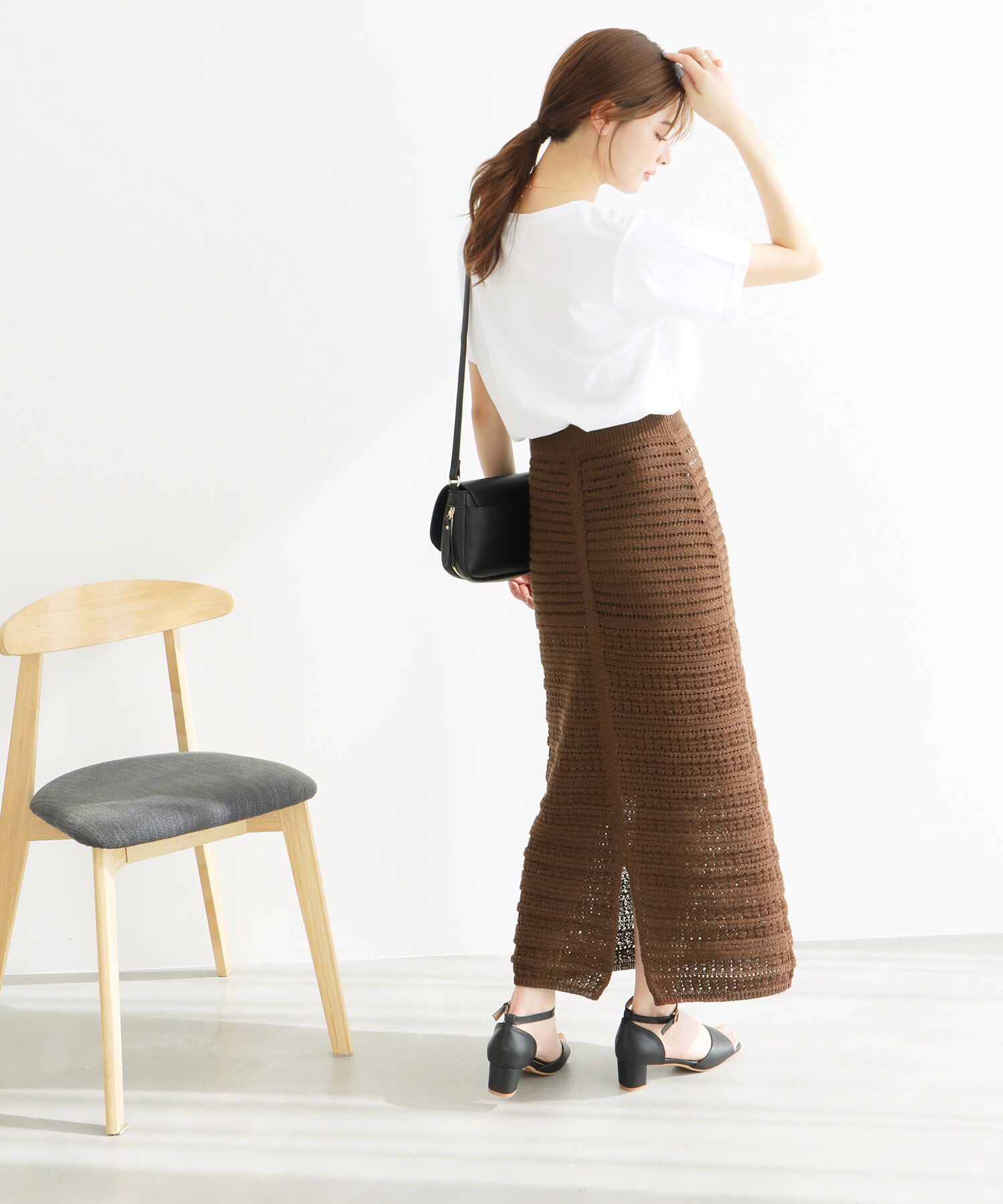 Rope&rsquo;Picnic「セットアップ対応/透かし編みテープヤーンIラインニットスカート」|スカート|