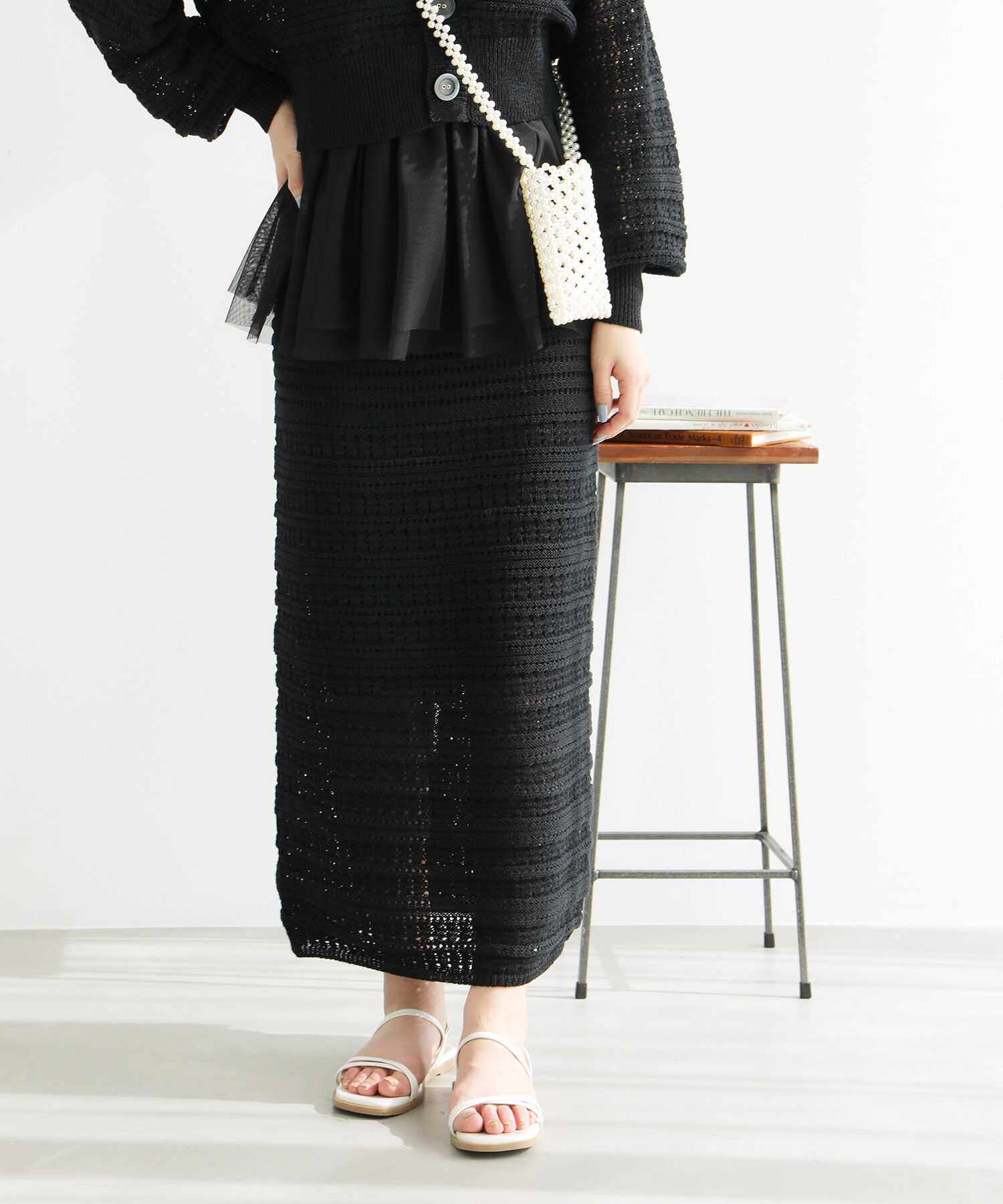 Rope&rsquo;Picnic「セットアップ対応/透かし編みテープヤーンIラインニットスカート」|スカート|