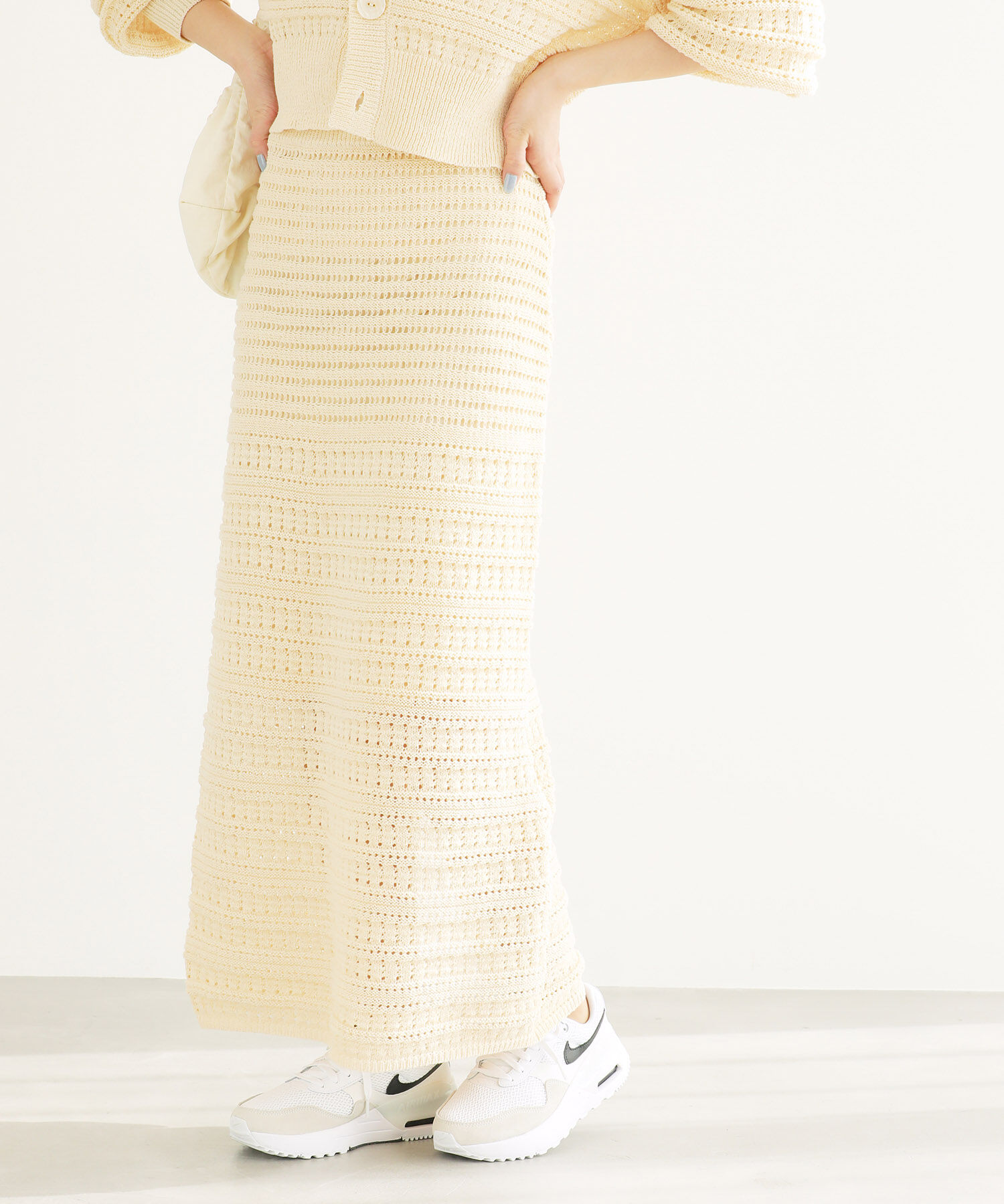 Rope&rsquo;Picnic「セットアップ対応/透かし編みテープヤーンIラインニットスカート」|スカート|