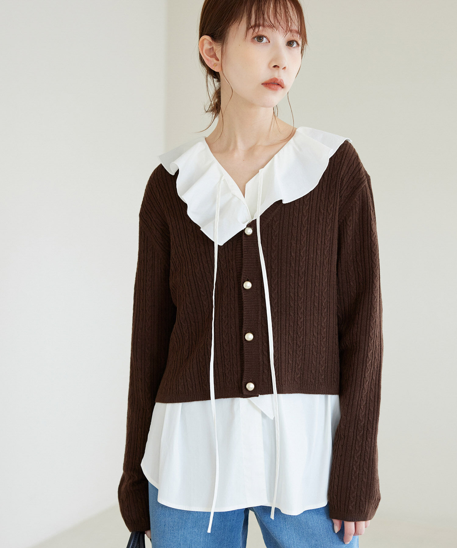 Rope&rsquo;Picnic「ケーブル編みショート丈ニットカーディガン」|カーディガン|