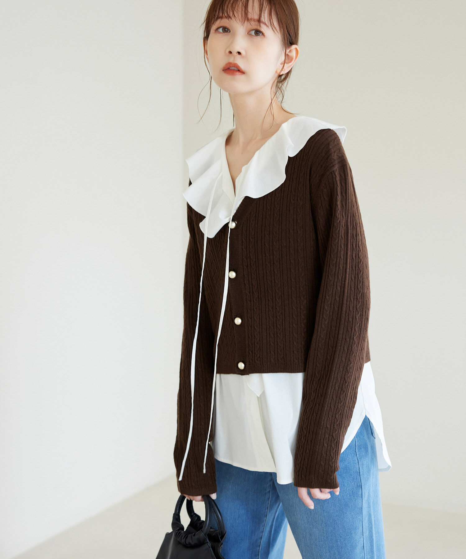 Rope&rsquo;Picnic「ケーブル編みショート丈ニットカーディガン」|カーディガン|