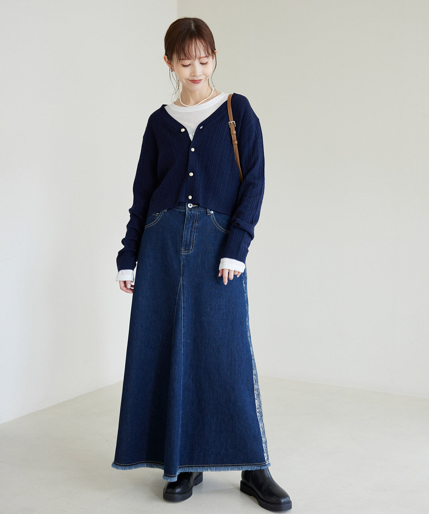 Rope&rsquo;Picnic「ケーブル編みショート丈ニットカーディガン」|カーディガン|