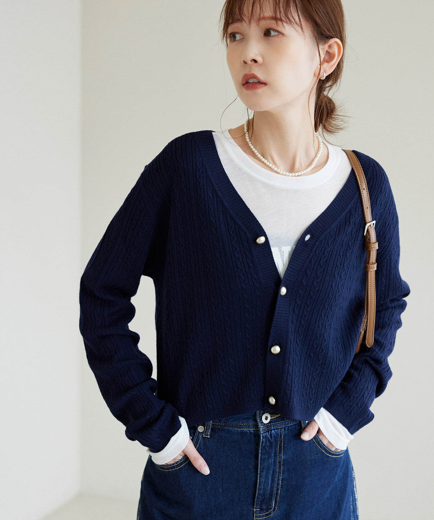 Rope&rsquo;Picnic「ケーブル編みショート丈ニットカーディガン」|カーディガン|