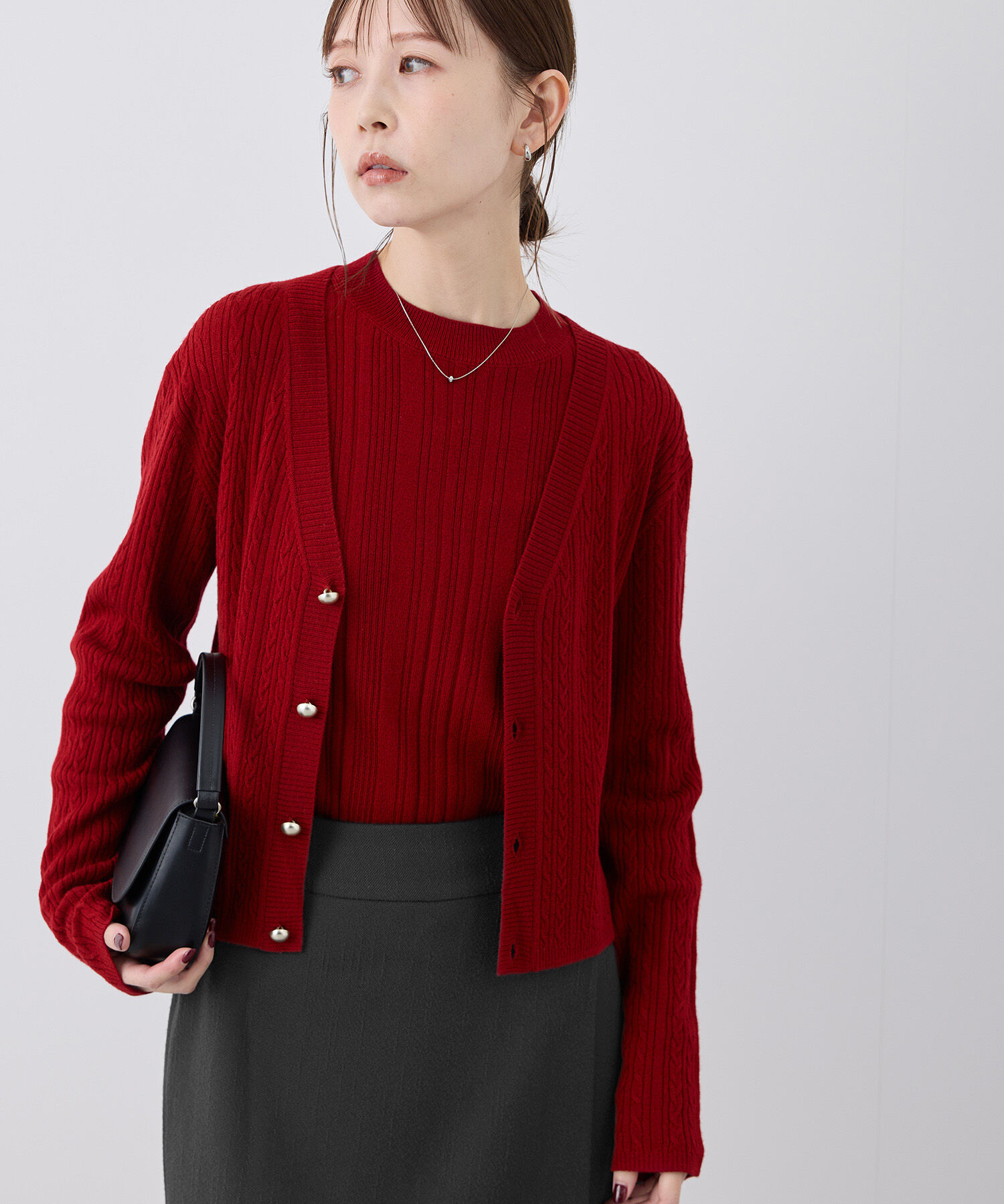 Rope&rsquo;Picnic「ケーブル編みショート丈ニットカーディガン」|カーディガン|