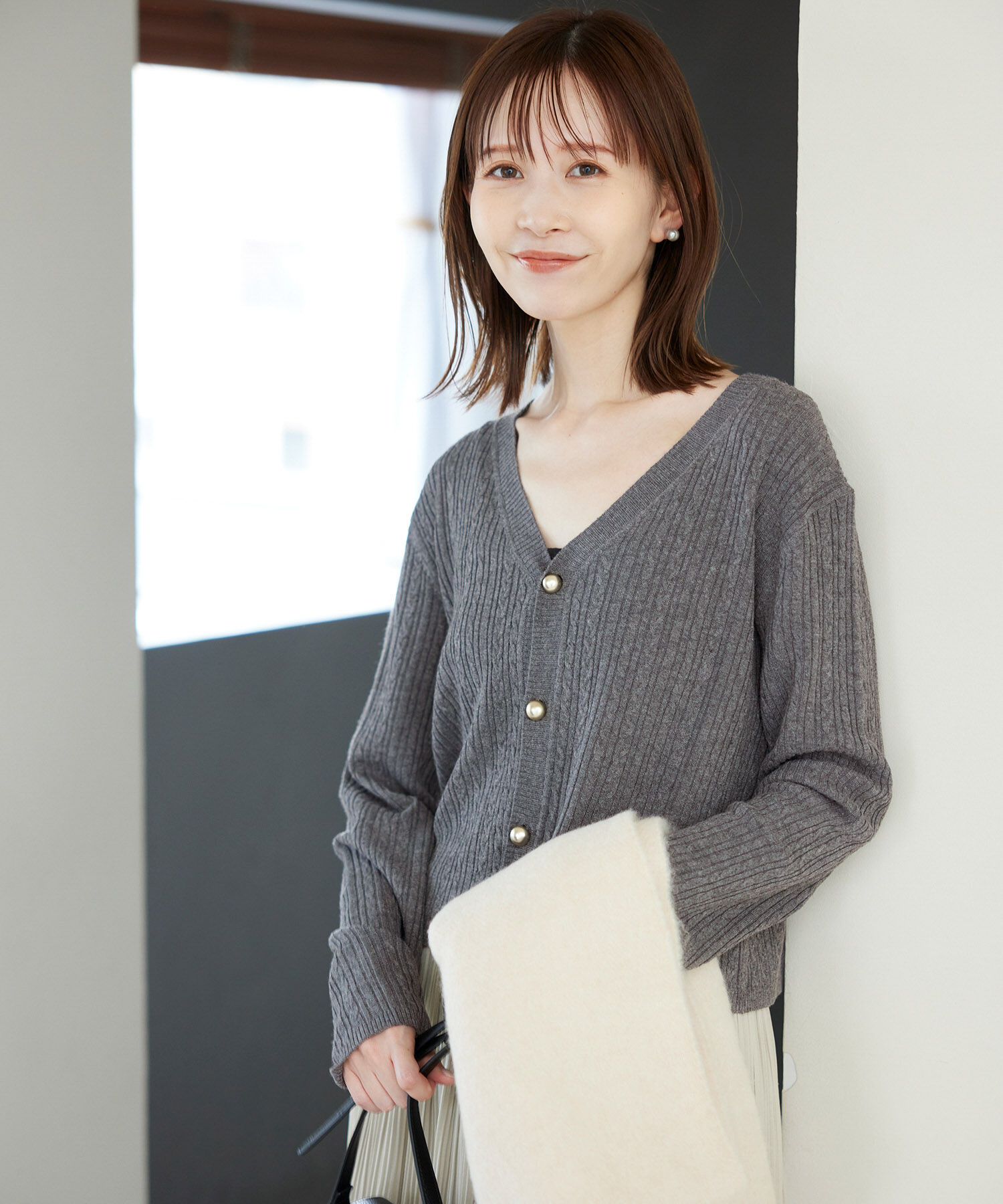 Rope&rsquo;Picnic「ケーブル編みショート丈ニットカーディガン」|カーディガン|