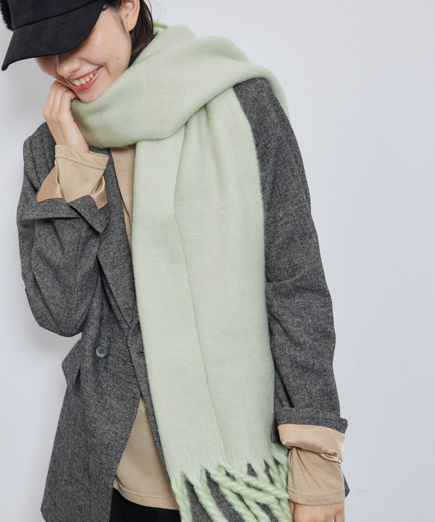 ROPE PICNIC PASSAGE「ミックスヤーンバルキーフリンジマフラー」|マフラー|グリーン系(35)