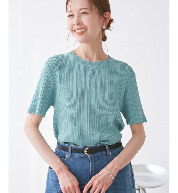 Rope&rsquo;Picnic「【UVカット・イージーケア・マシンウォッシャブル】八方映えニット スカラップニットプルオーバー」|ニット・セーター|