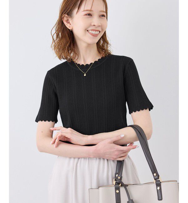 Rope&rsquo;Picnic「【UVカット・イージーケア・マシンウォッシャブル】八方映えニット スカラップニットプルオーバー」|ニット・セーター|