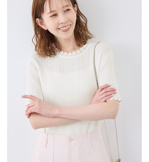 Rope&rsquo;Picnic「【UVカット・イージーケア・マシンウォッシャブル】八方映えニット スカラップニットプルオーバー」|ニット・セーター|