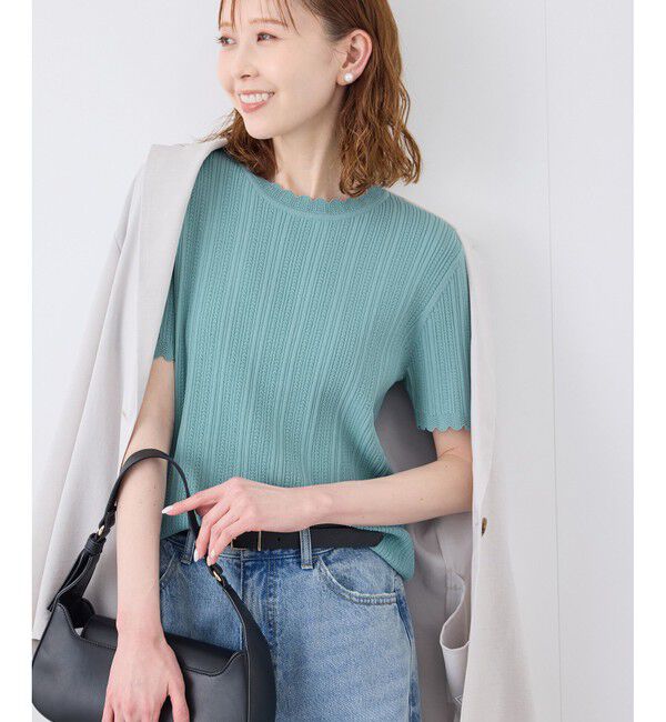 Rope&rsquo;Picnic「【UVカット・イージーケア・マシンウォッシャブル】八方映えニット スカラップニットプルオーバー」|ニット・セーター|