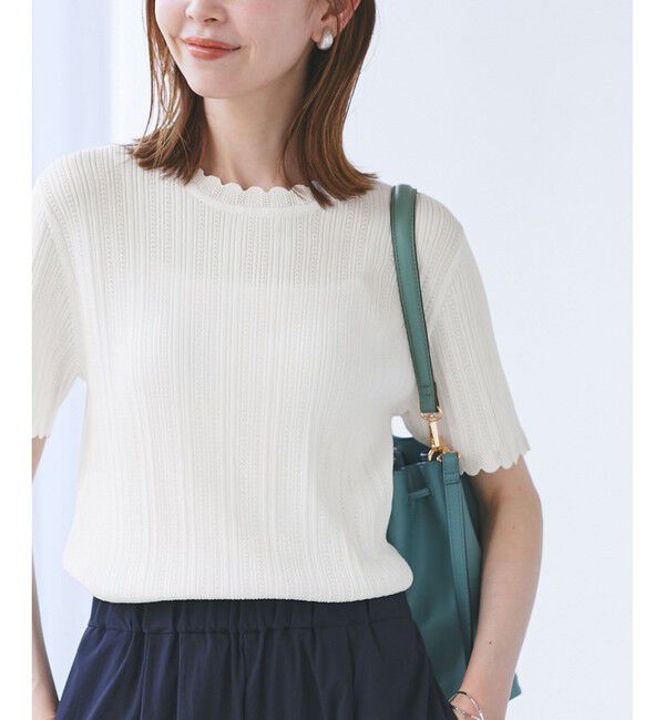 Rope&rsquo;Picnic「【UVカット・イージーケア・マシンウォッシャブル】八方映えニット スカラップニットプルオーバー」|ニット・セーター|