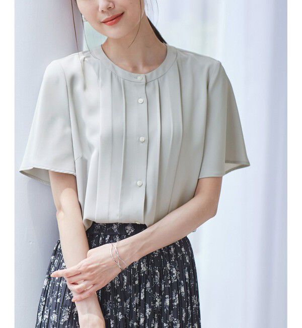 Rope&rsquo;Picnic「多機能ランダムタックハーフスリーブブラウス / 通勤にも」|シャツ・ブラウス|
