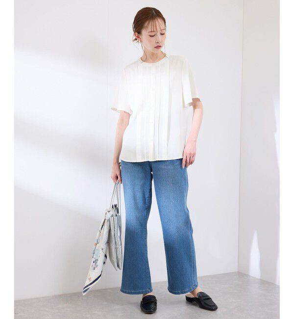 Rope&rsquo;Picnic「多機能ランダムタックハーフスリーブブラウス / 通勤にも」|シャツ・ブラウス|