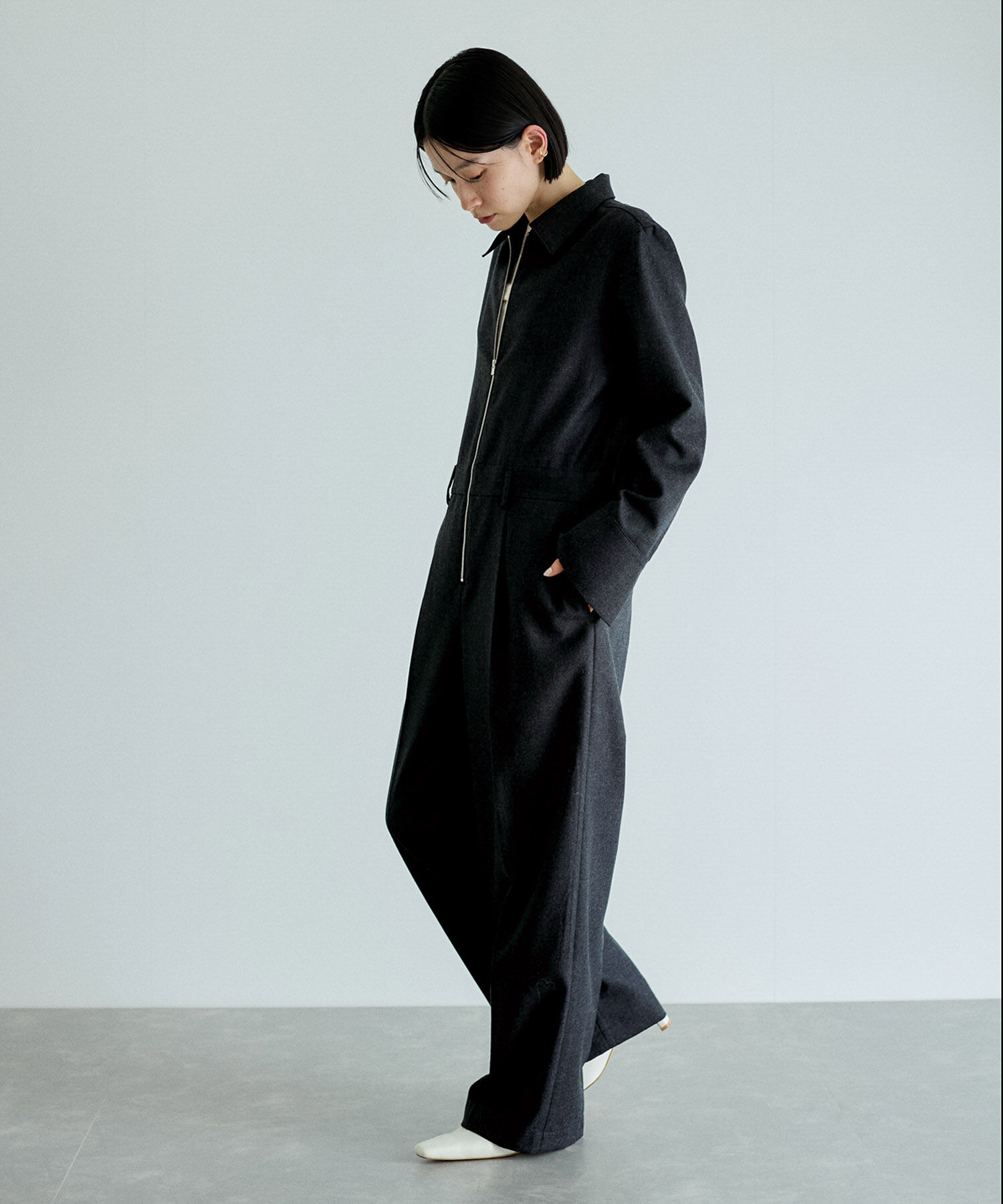 ADAM ET ROPE'「フラノシャツカラーZIPオールインワン」|オールインワン|