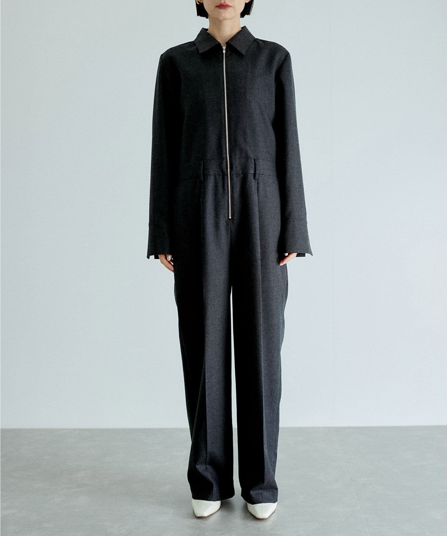 ADAM ET ROPE'「フラノシャツカラーZIPオールインワン」|オールインワン|