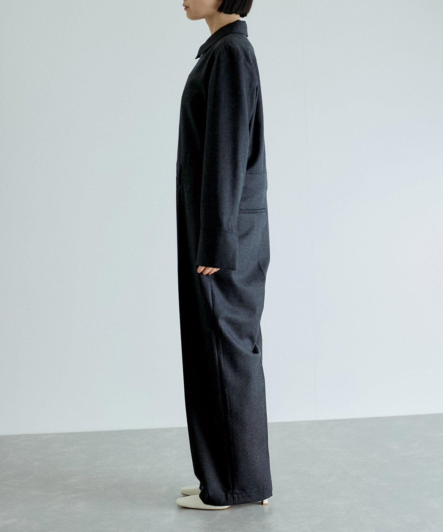 ADAM ET ROPE'「フラノシャツカラーZIPオールインワン」|オールインワン|