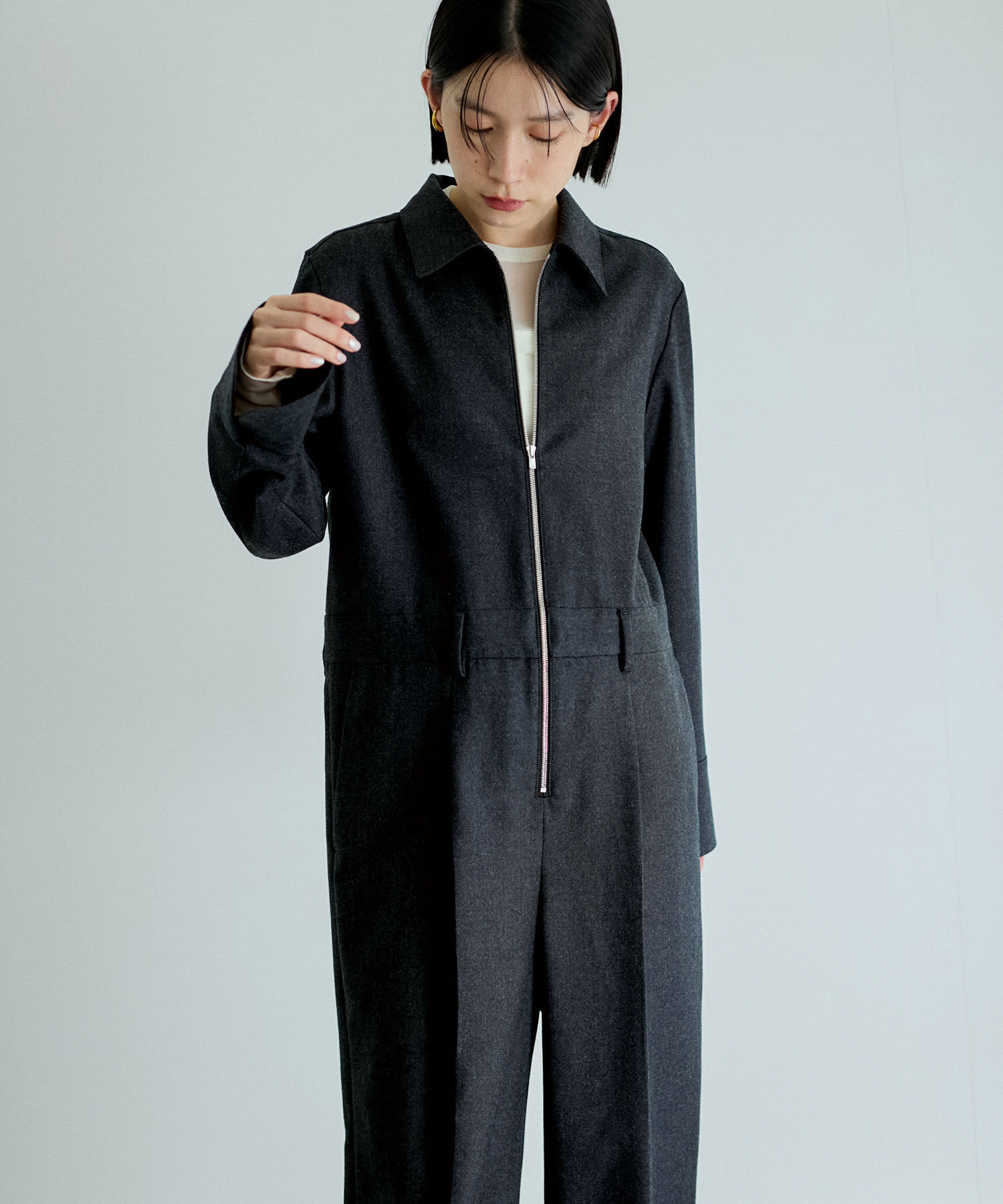 ADAM ET ROPE'「フラノシャツカラーZIPオールインワン」|オールインワン|