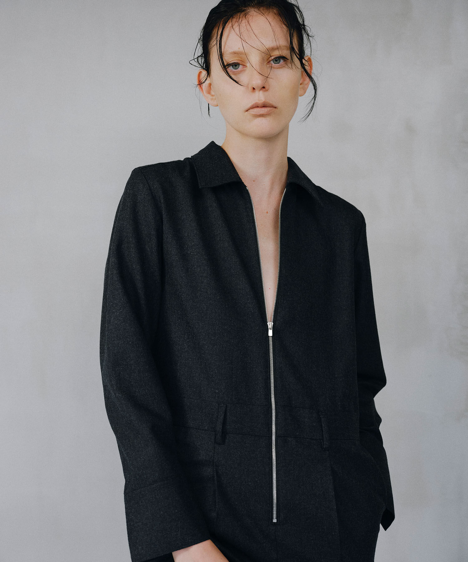 ADAM ET ROPE'「フラノシャツカラーZIPオールインワン」|オールインワン|