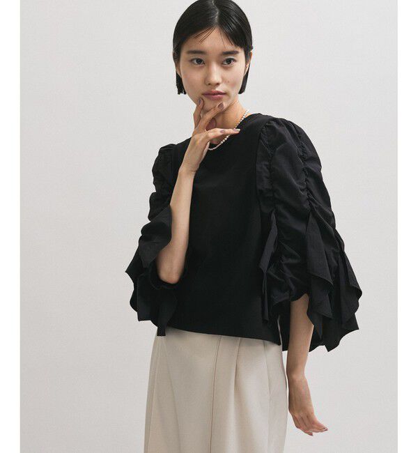 ADAM ET ROPE'「【WEB限定】フリルスリーブカットソー」|Tシャツ・カットソー|ブラック系(02)