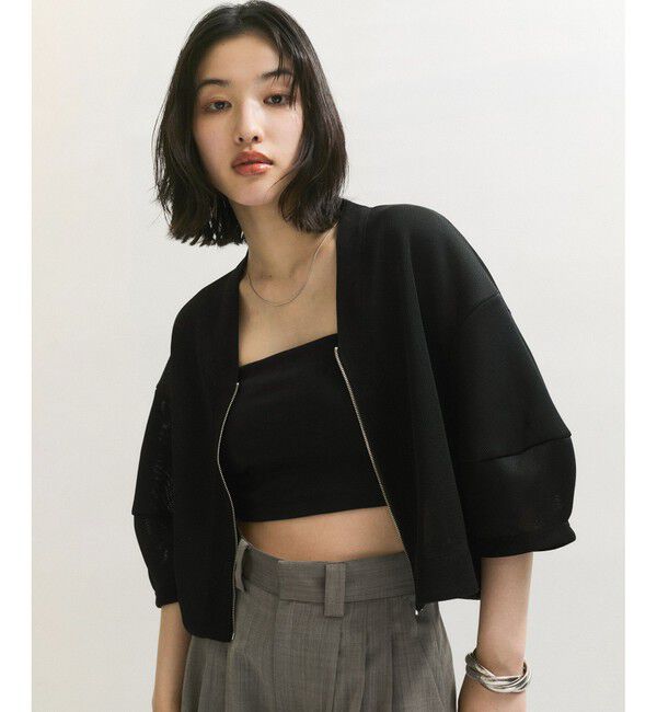 ADAM ET ROPE'「メッシュダンボールカーディガン」|カーディガン|ブラック(01)