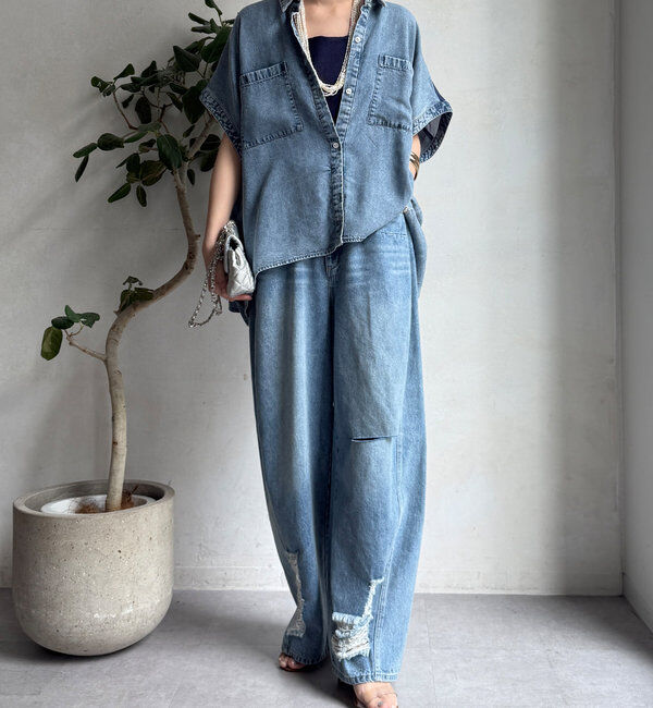  「ミドルオンスダメージデニム」|デニム|