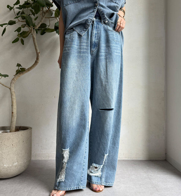  「ミドルオンスダメージデニム」|デニム|