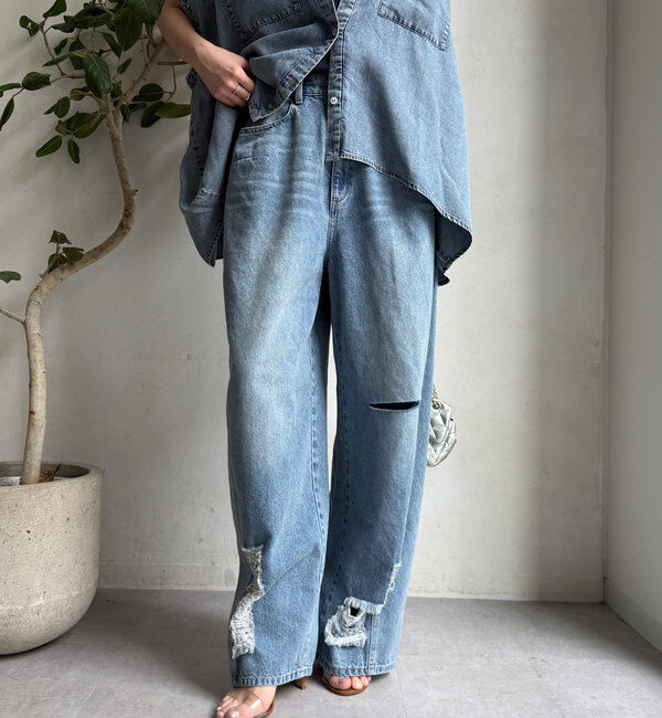  「ミドルオンスダメージデニム」|デニム|