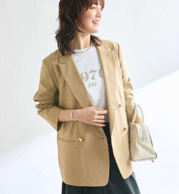  「【オンオフ着れる】ライトピークドラペルジャケット」|テーラードジャケット|ベージュ