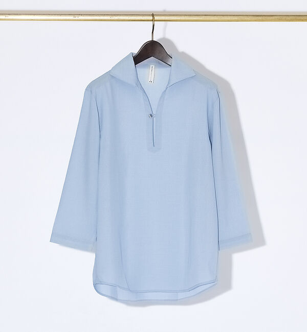 ABAHOUSE「【リネンタッチ】7分袖 カプリシャツ / スキッパーシャツ」|シャツ・ブラウス|サックスブルー