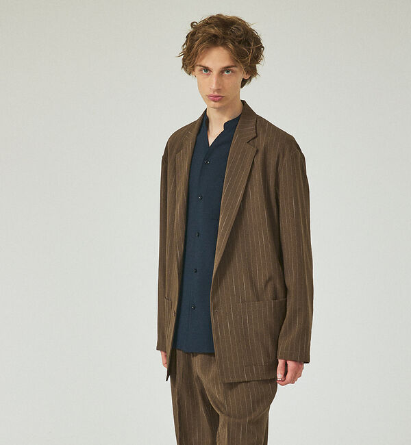 ABAHOUSE「【セットアップ対応】ストライプ ジャケット / セミオーバーサイズ」|テーラードジャケット|ブラウン