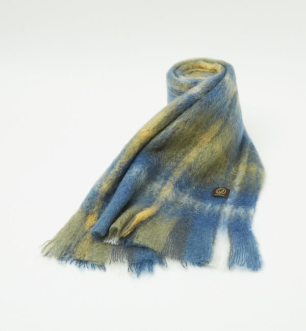 ABAHOUSE「【MANTAS EZCARAY】シャギーモヘア マフラー TARTAN / ボリ」|マフラー|ブルー