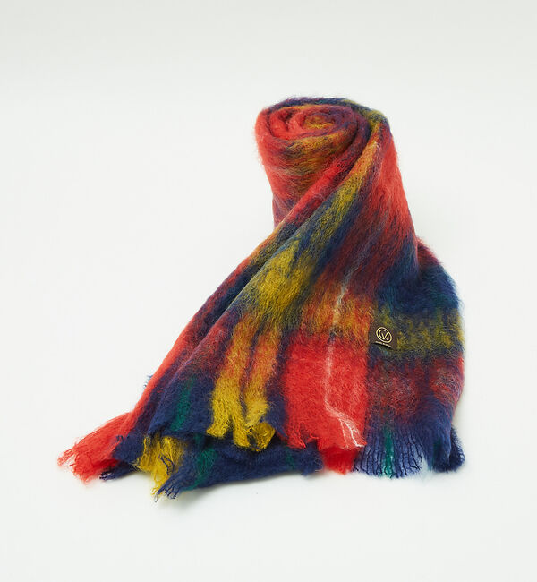 ABAHOUSE「【MANTAS EZCARAY】シャギーモヘア マフラー TARTAN / ボリ」|マフラー|ネイビー