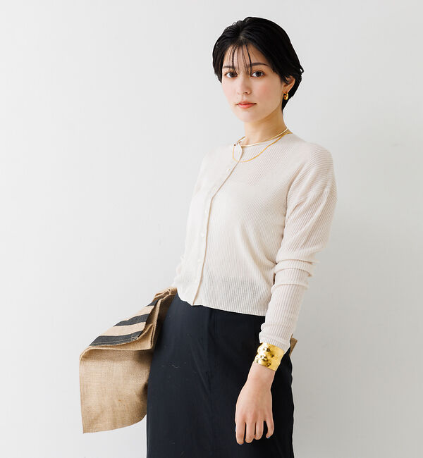 Rouge vif「布帛コンビシアーリブカーディガン」|カーディガン|