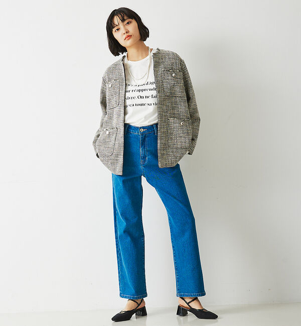 abahouse mavie「ツィードオーバージャケット」|ノーカラージャケット|