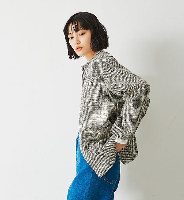 abahouse mavie「ツィードオーバージャケット」|ノーカラージャケット|