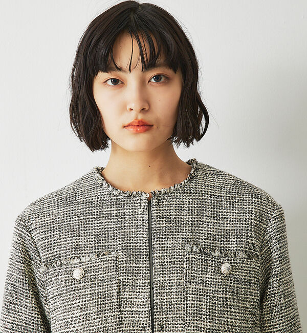 abahouse mavie「ツィードオーバージャケット」|ノーカラージャケット|