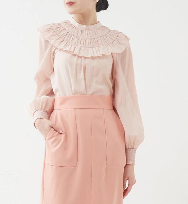 TIARA「フリルネックブラウス」|シャツ・ブラウス|ピンク