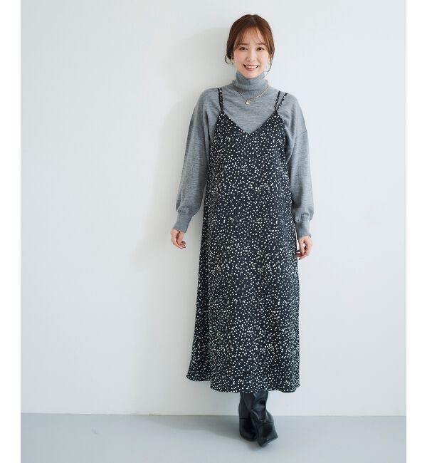 le.coeur blanc「サテンキャミワンピース」|ワンピース|ブラック柄