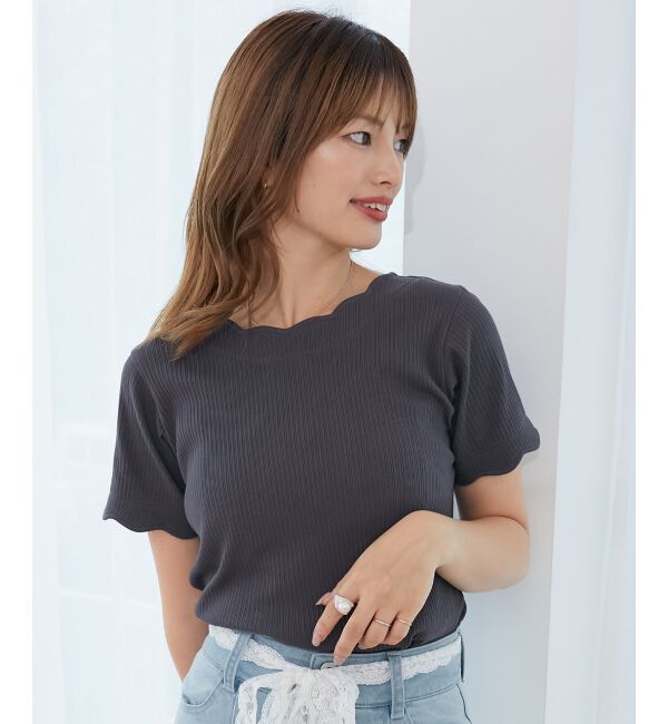  「スカラップデザイントップス」|Tシャツ・カットソー|