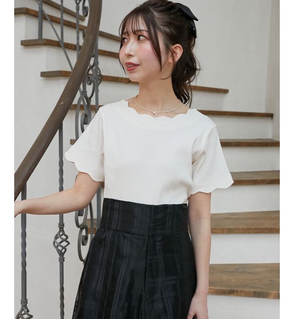  「スカラップデザイントップス」|Tシャツ・カットソー|