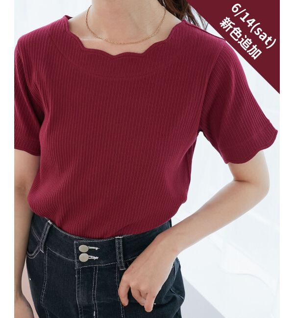  「スカラップデザイントップス」|Tシャツ・カットソー|ボルドー