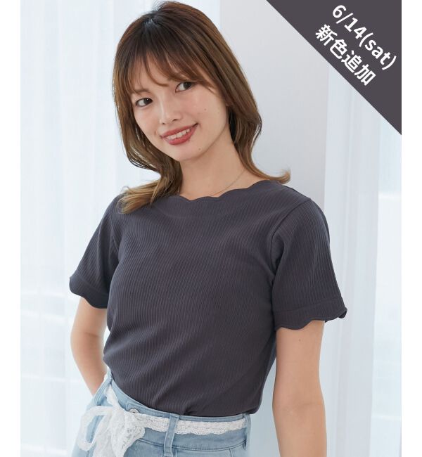  「スカラップデザイントップス」|Tシャツ・カットソー|Ｃ／グレー